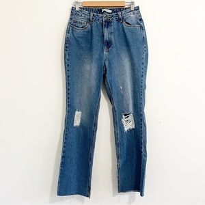 Avec Les Filles Distressed Split Hem Jeans